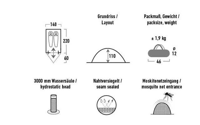 High Peak Kingfisher 2 Leichtgewichtiges Kuppelzelt 220 X 140 Cm â Bild 4